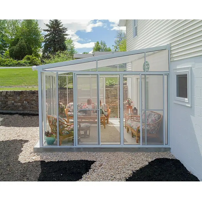 Palram – Canopia Wintergarten San Remo - B x T x H: 4,25 m x 4 m x 3,1 m, Verkehrsweiß - Rechte Seitenansicht