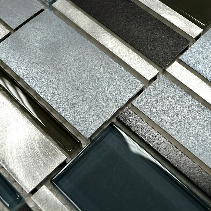 Mosaikfliese Crystal Mix XAM A821 - 30,1 x 30,1 cm, Alu/Crystal/Blau, Matt