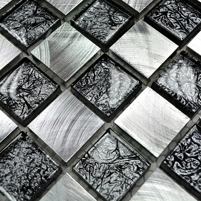Mosaikfliese Crystal Mix XAM A851 - 32,7 x 30,2 cm, Schwarz/Silber, Matt