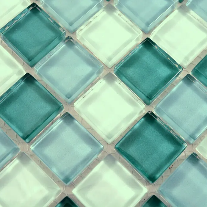 Mosaikfliese Quadrat Crystal Mix XCM 8114 - 32,7 x 30,2 cm, Hellgrün/Grün, Glänzend