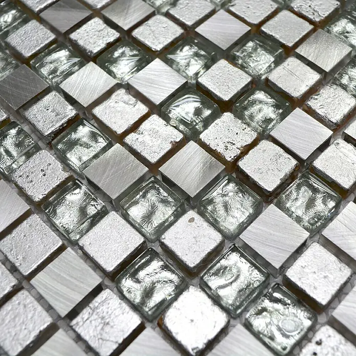 Mosaikfliese Quadrat Crystal Mix XAM 77 - 30 x 30 cm, Silber, Glänzend