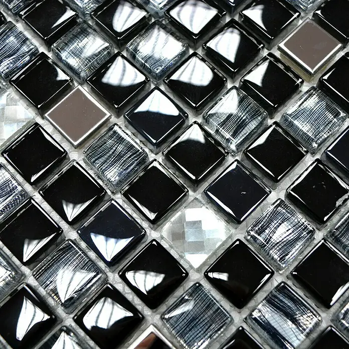 Mosaikfliese Quadrat Crystal Mix XCM M780 - 30 x 30 cm, Schwarz, Glänzend