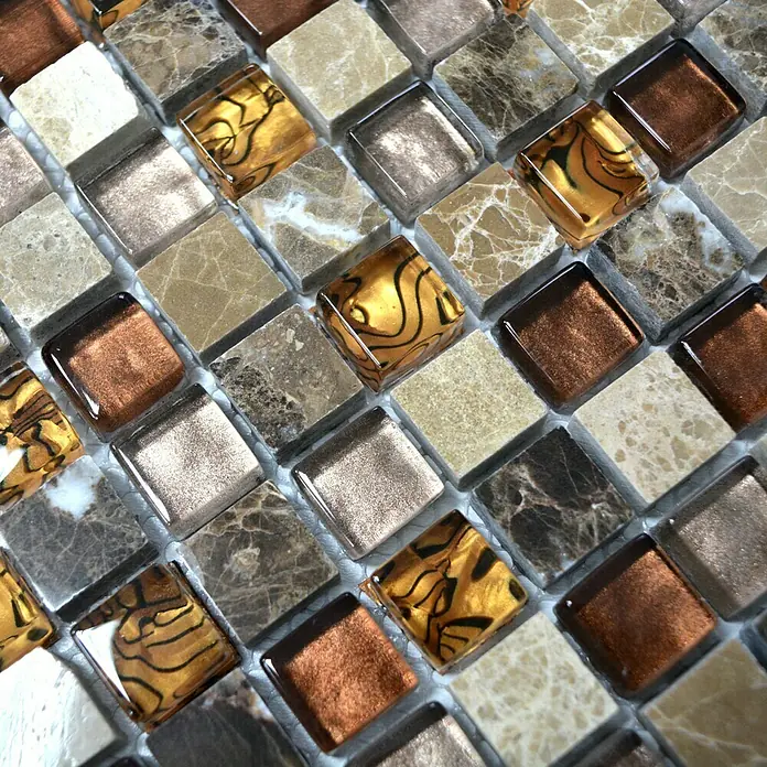 Mosaikfliese Quadrat Crystal Mix XCM M790 - 30,5 x 32,2 cm, Beige, Glänzend