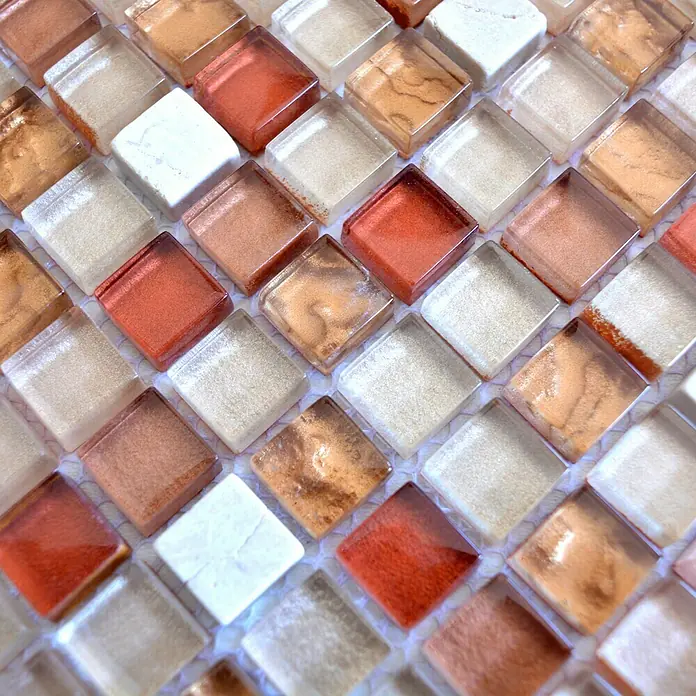 Mosaikfliese Quadrat Crystal Mix XCM M920 - 30,5 x 32,2 cm, Ocker, Glänzend