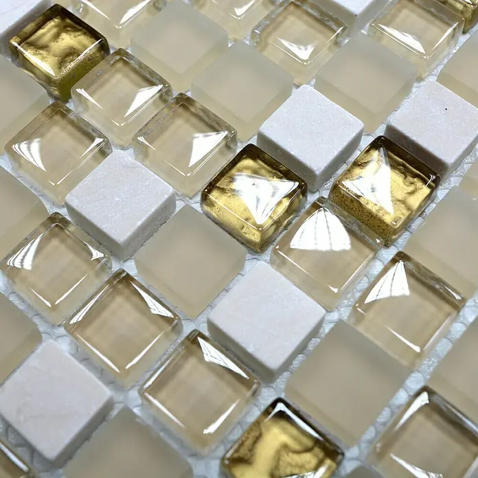 Mosaikfliese Quadrat Crystal Mix XCM M910 - 30,5 x 32,2 cm, Weiß, Glänzend
