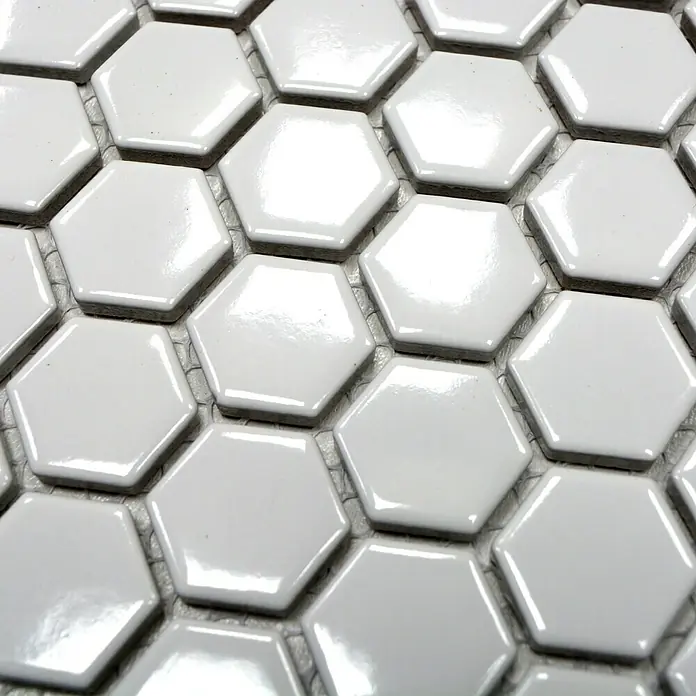 Mosaikfliese Hexagon Uni HX 050 - 26 x 30 cm, Weiß, Glänzend