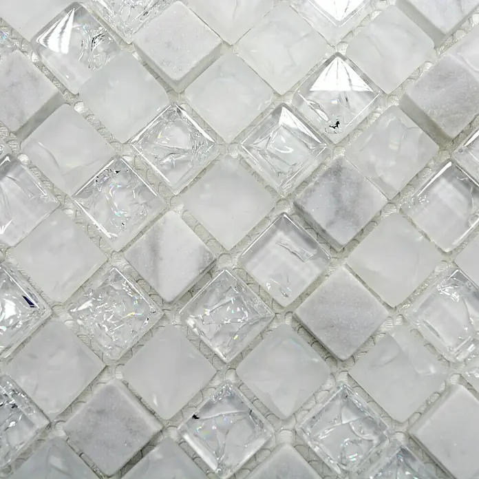 Mosaikfliese Quadrat Crystal Mix XIC 1011 - 30,5 x 30,5 cm, Weiß, Glänzend