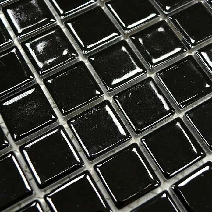 Mosaikfliese Quadrat Uni CG 144 - 29,8 x 29,8 cm, Schwarz, Glänzend