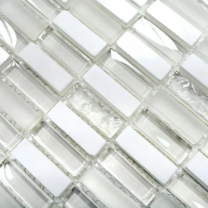 Mosaikfliese Stäbchen Crystal Mix XCM XS66 - 31,3 x 31,8 cm, Weiß, Glänzend
