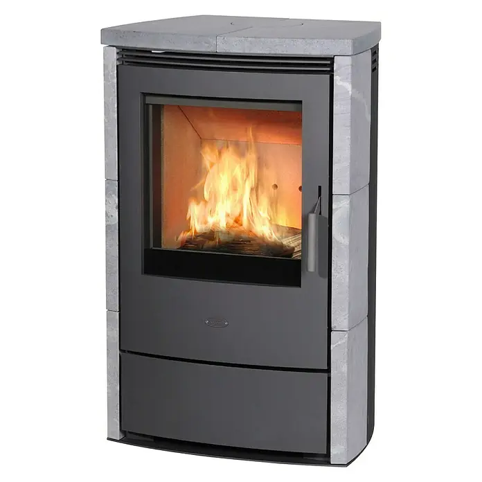 Fireplace Dauerbrandofen Meltemi - 7 - 8 kW, Raumheizvermögen: 126 m³, Verkleidung: Speckstein, Gussgrau - Vorderansicht