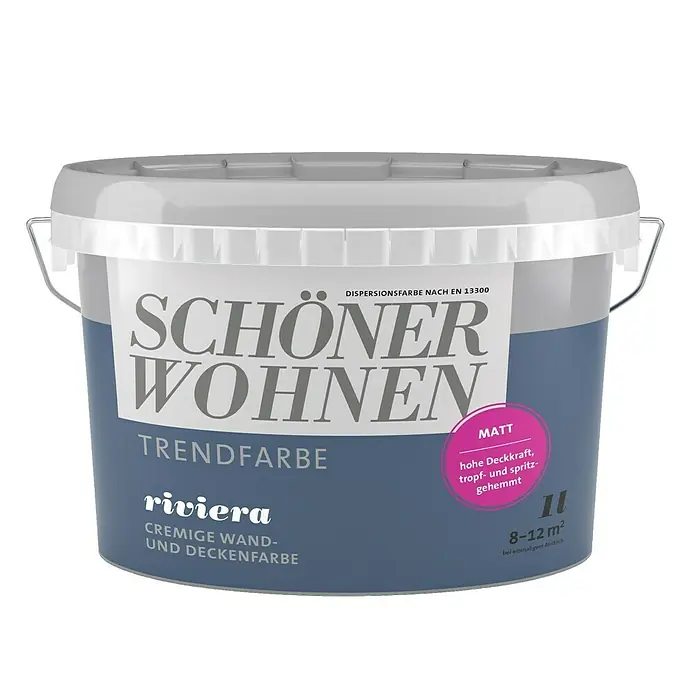 SCHÖNER WOHNEN-Farbe Wandfarbe Trendfarbe - Riviera, 1 l, Matt, Konservierungsmittelfrei - Vorderansicht