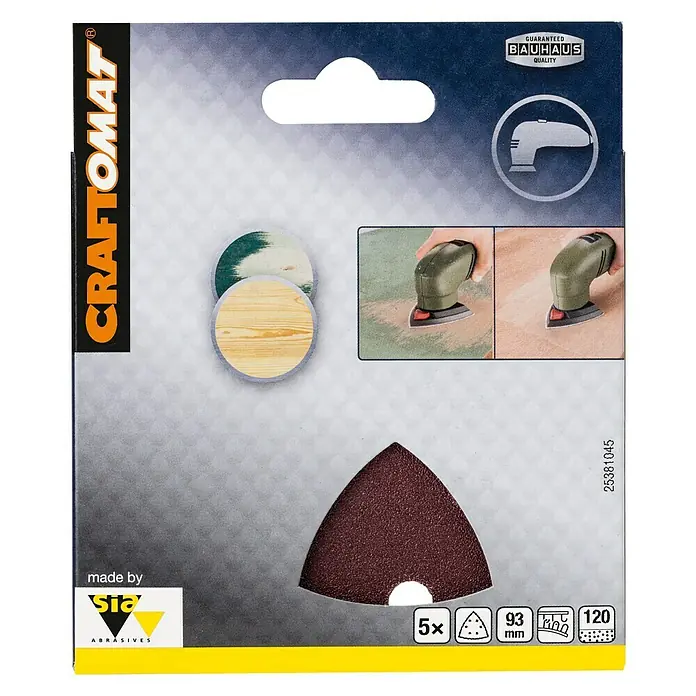 Craftomat Set Delta brusnih papira BFWP - D x Š: 93 x 93 mm, 5 Kom., Granulacija: 120 - Pogled sprijeda