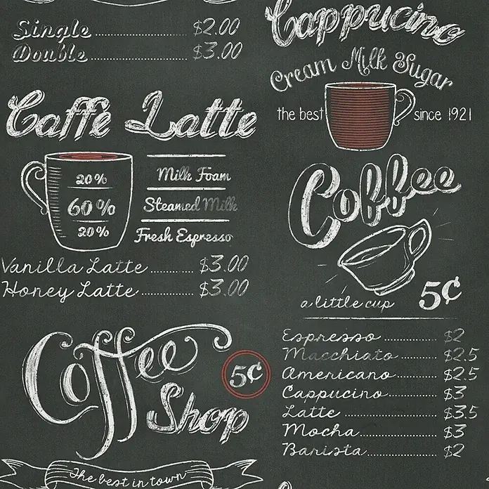 Rasch Papiertapete Coffee - Grau/Silber/Schwarz, Motiv, 10,05 x 0,53 m - Vorderansicht