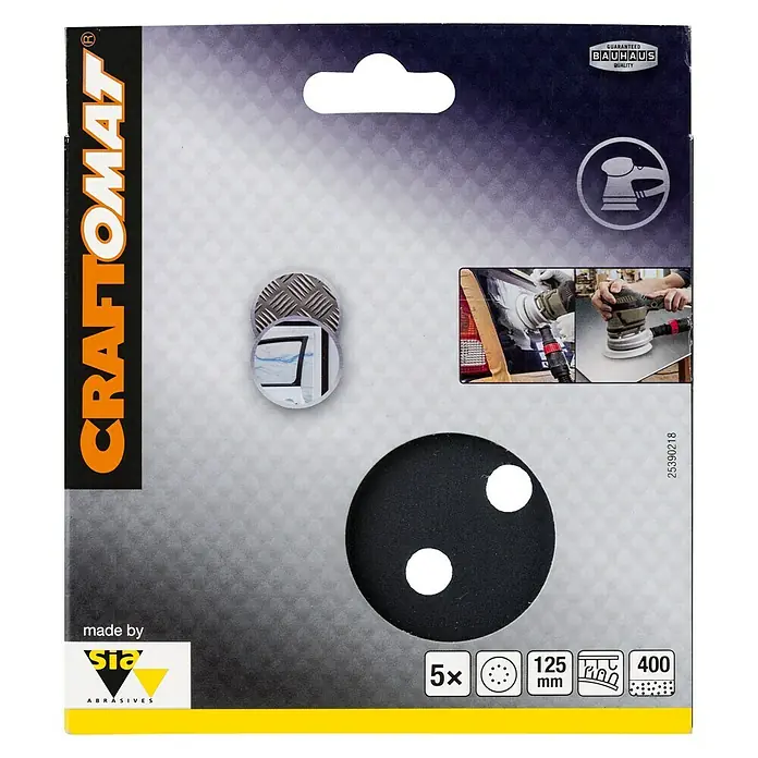 Craftomat Listovi za brusilicu BFCC - Promjer: 125 mm, Granulacija: 400, Izbušeno - Pogled sprijeda