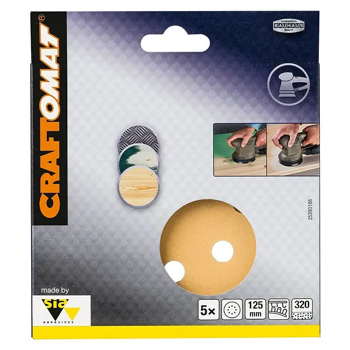 Craftomat Listovi za brusilicu BFWP - Promjer: 125 mm, Granulacija: 320, Izbušeno - Pogled sprijeda