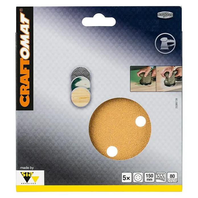 Craftomat Listovi za brusilicu BFWP - Promjer: 150 mm, Granulacija: 80, Izbušeno - Pogled sprijeda