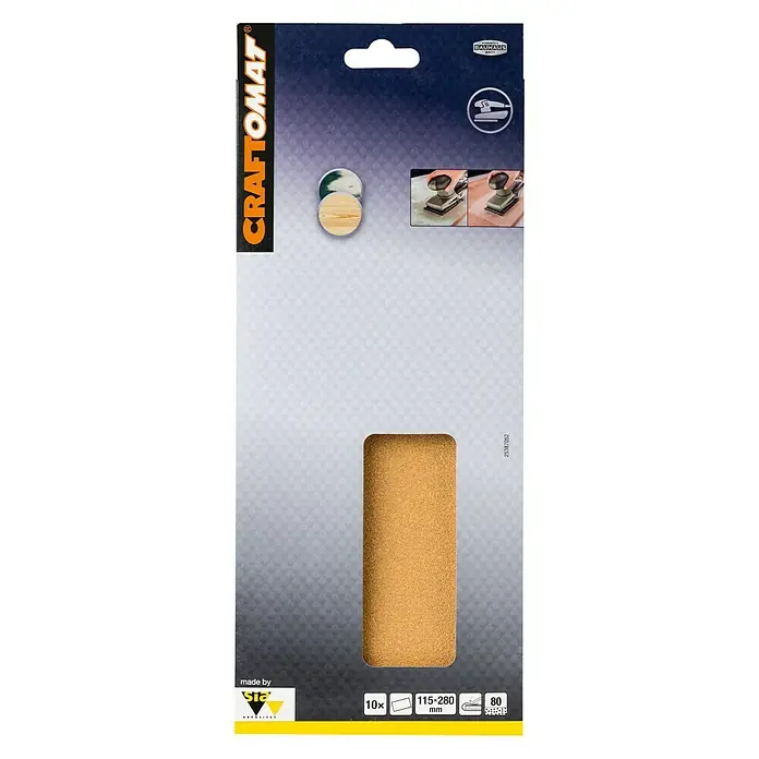 Craftomat Listovi za brusilicu - D x Š: 280 x 115 mm, Granulacija: 80, 10 Kom., Pričvršćivanje stezanjem, Nebušeno - Pogled sprijeda