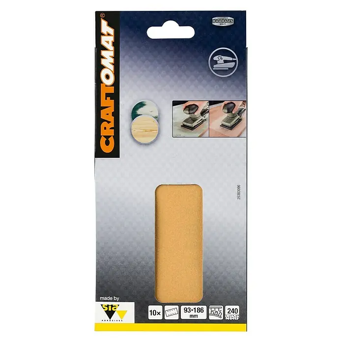 Craftomat Listovi za brusilicu - D x Š: 186 x 93 mm, Granulacija: 240, 10 Kom., Pričvršćivanje čičkom - Pogled sprijeda