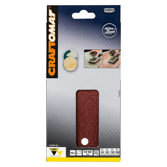 Craftomat Set brusnih listova - D x Š: 186 x 93 mm, 10 Kom., Pričvršćivanje čičkom - Pogled sprijeda