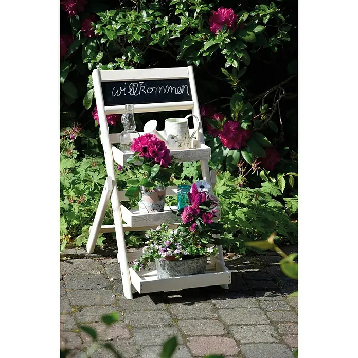 Dobar Blumentreppe - 38,5 x 49,5 x 69 cm, Kiefer, Weiß - Stimmungsaufnahme