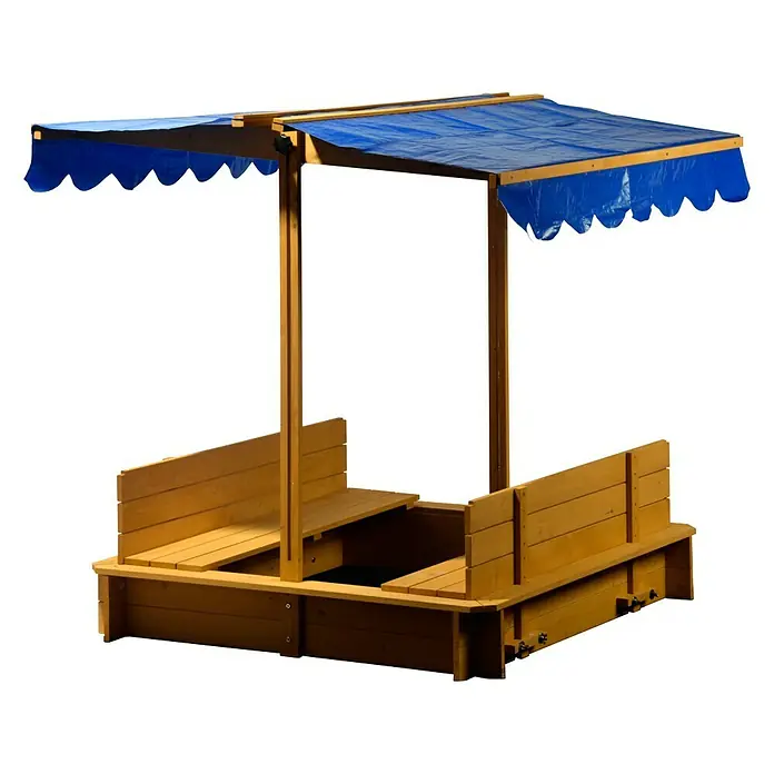 Dobar Sandkasten - 120 x 120 x 120 cm, Höhenverstellbares Dach - Linke Seitenansicht