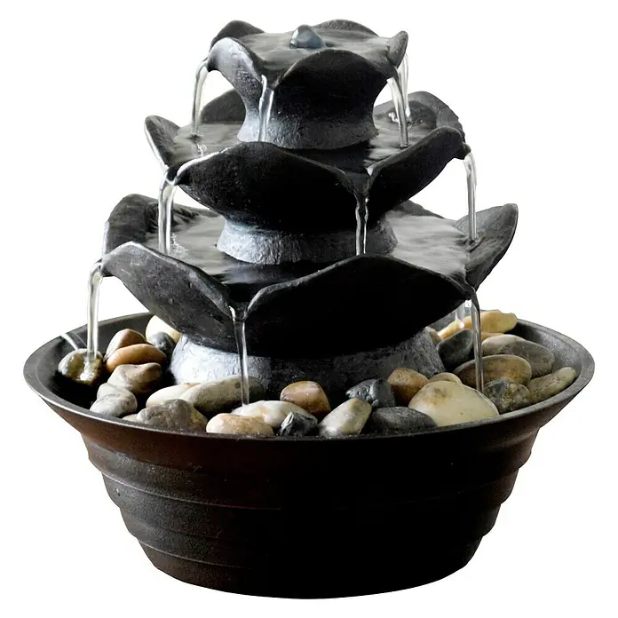Dobar Zimmerbrunnen - Ø x H: 22,2 x 20,6 cm, Schwarz, Mit Pumpe - Vorderansicht