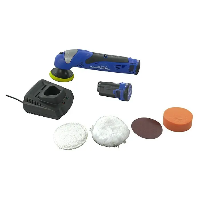 Marinetech Akku-Poliermaschinen-Set - 12 V, Li-Ionen, 1,3 Ah, Leerlaufdrehzahl: 0 U/min - 3.000 U/min - Vorderansicht