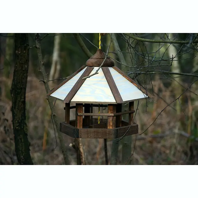 Dobar Sechseck-Vogelfutterhaus Camouflage - 35 x 35 x 29 cm, Ausstattung: Mit Silo - Stimmungsaufnahme