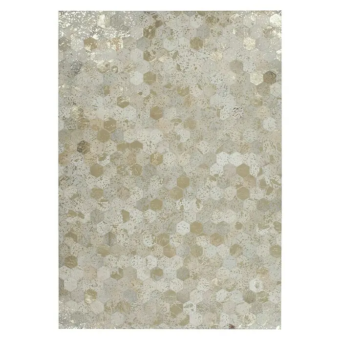 Kayoom Echtlederteppich Dazzle 200 - Elfenbein/Gold, L x B: 150 x 80 cm, 100 % Leder - Vorderansicht