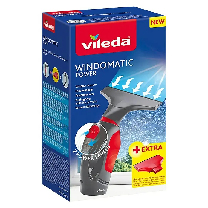 Vileda Fenstersauger Windowmatic Power - Flächenleistung: Ca. 120 m²/Akkuladung, Li-Ionen, Mit Saugdüse 16 cm - Vorderansicht