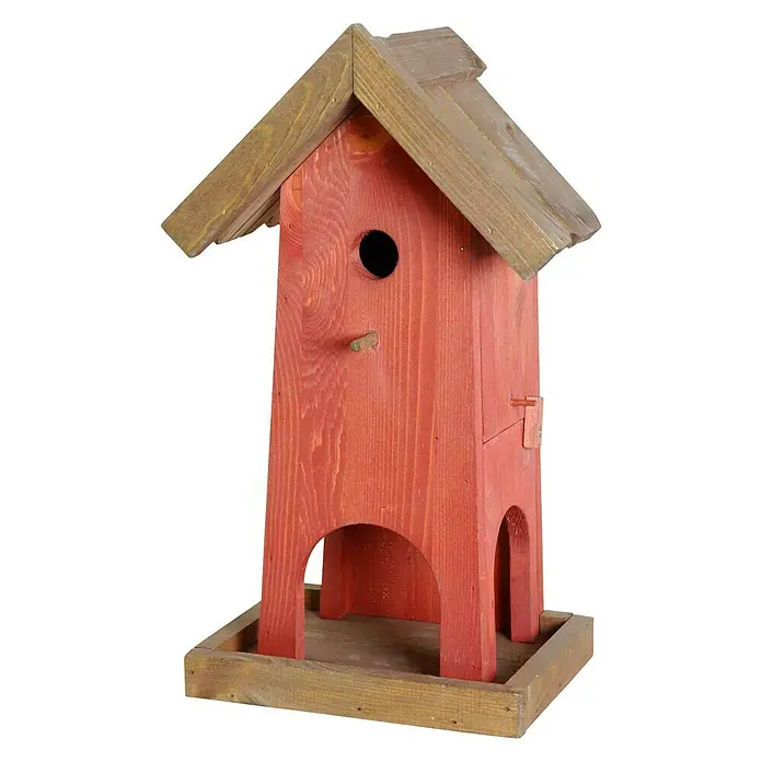 Dobar Vogelhaus Penthouse - 26,5 x 18,5 x 45 cm, Rot/Braun - Linke Seitenansicht