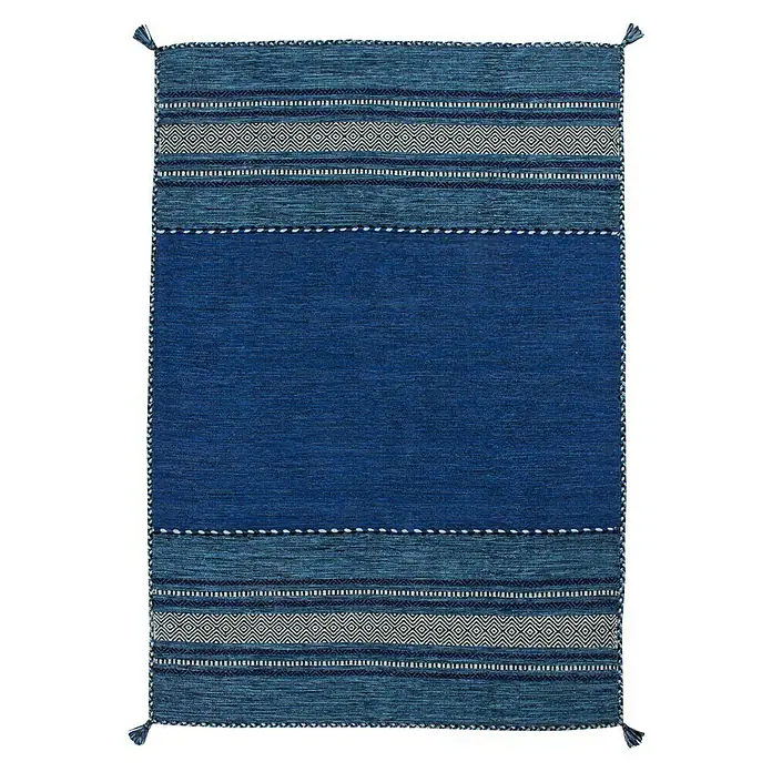 Kayoom Teppich Native - Blau, L x B: 290 x 200 cm, 100% Baumwolle - Vorderansicht