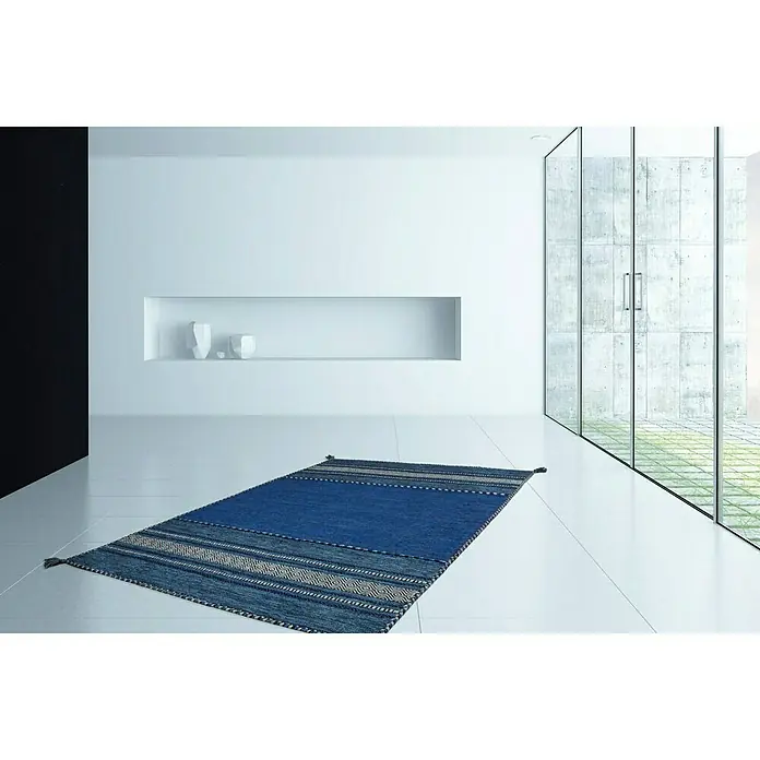 Kayoom Teppich Native - Blau, L x B: 290 x 200 cm, 100% Baumwolle - Stimmungsaufnahme
