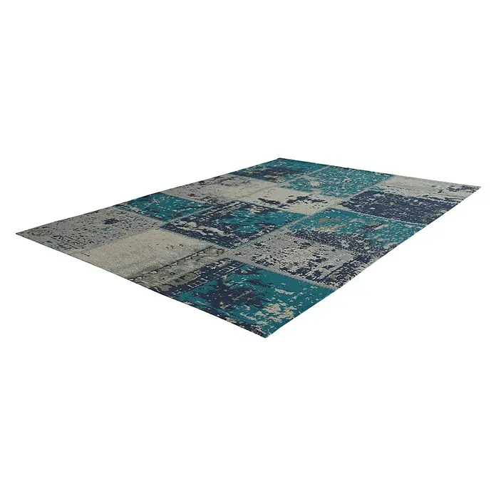 Kayoom Teppich Matrix - Türkis, L x B: 230 x 160 cm, 100 % Baumwolle - Ansicht von oben
