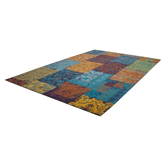 Kayoom Teppich Jacquard - Bunt, Gelb, Orange, Lila, Blau, L x B: 150 x 80 cm, 100 % Baumwolle - Ansicht von oben
