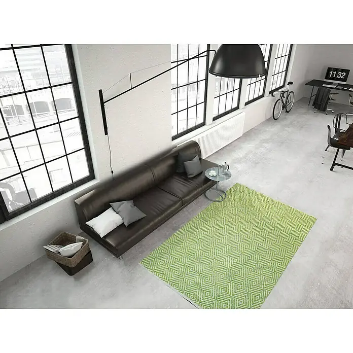 Kayoom Teppich Cocktail 300 - Grün, L x B: 230 x 160 cm, 100% Baumwolle - Stimmungsaufnahme