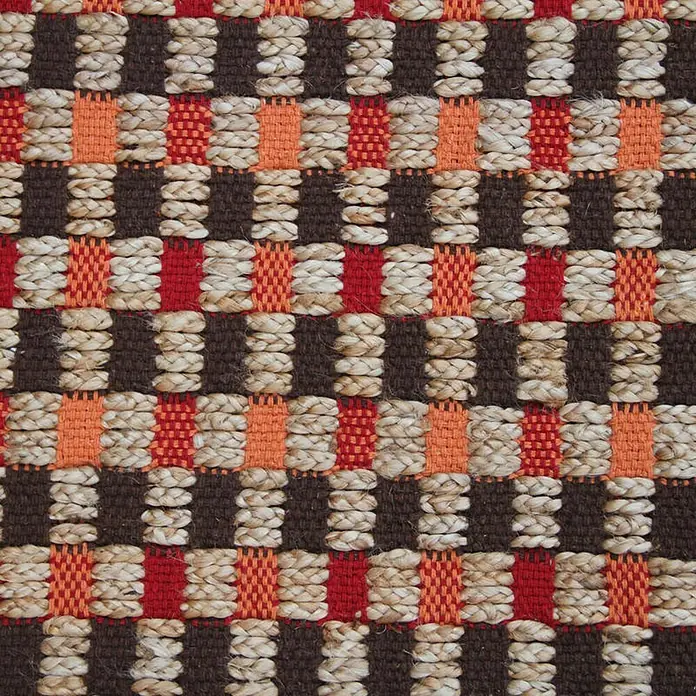 Kayoom Teppich Chess 110 - Natur/Rot, 170 x 120 cm, 100% Jute-/Baumwollmischung - Detailaufnahme