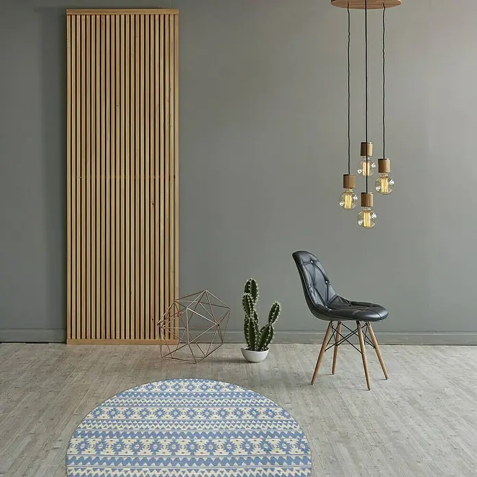 Kayoom Teppich Sunny Rund 200 - Hellblau, Durchmesser: 160 cm, 100% Polyester - Stimmungsaufnahme