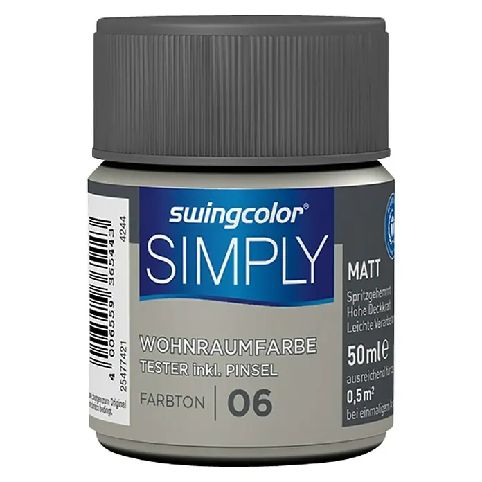 swingcolor Boja za zid SIMPLY Tester - Bež – br. 06, 50 ml, Mat - Pogled sprijeda