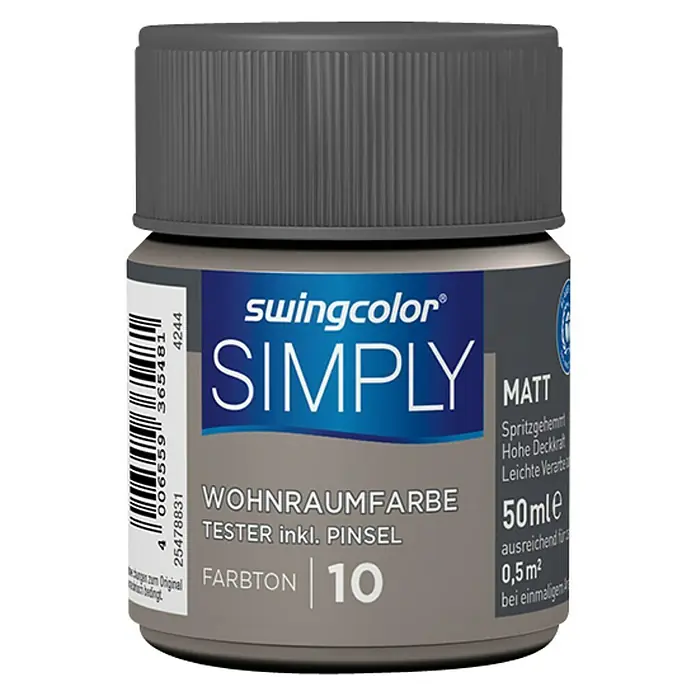 swingcolor Boja za zid SIMPLY Tester - Smeđa – br. 10, 50 ml, Mat - Pogled sprijeda