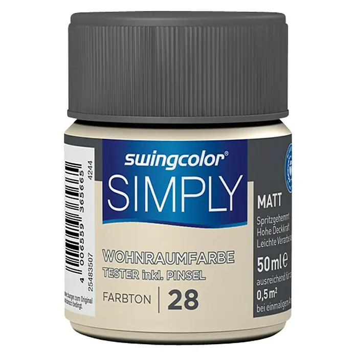 swingcolor Boja za zid SIMPLY Tester - Žuta – br. 28, 50 ml, Mat - Pogled sprijeda