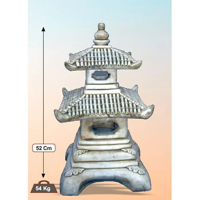 Figura decorativa Pagoda Doble - Altura: 52 cm, Blanco viejo