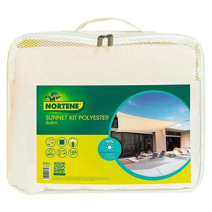 Nortene Toldo vela SUN-NET kit - 5 x 5 m, Beige, Poliéster, Cuadrado