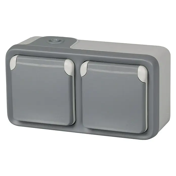 Legrand Enchufe para estancias con humedad doble Plexo - Gris, 2 Polos + Toma Tierra, Plástico, En pared