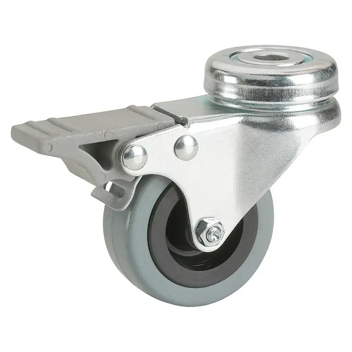 Stabilit Rueda giratoria para equipos - Diámetro ruedas: 50 mm, Capacidad de carga: 45 kg, Material rueda: Goma, Con agujero pasante y freno, Casquillo liso