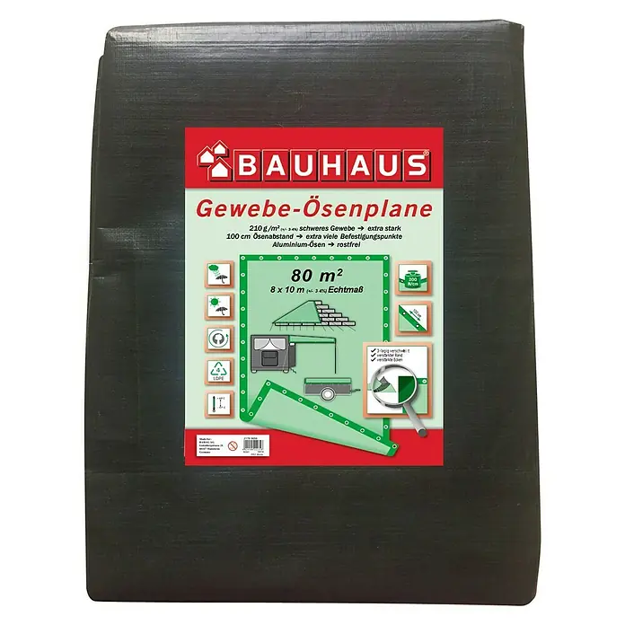BAUHAUS Gewebe-Ösenplane - Maße: 8 x 10 m, Grammatur: 210 g/m², Kunststoff