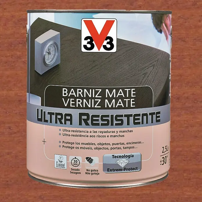V33 Barniz para madera Mate Ultra Resistente - Caoba, Mate, 750 ml