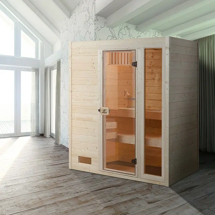 Weka Massivholzsauna Mila 1 - Ohne Ofen, Ohne Zubehör, Außenmaß: 139 x 189 x 203 cm - Stimmungsaufnahme
