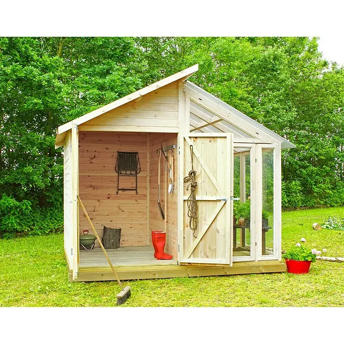Plus Gerätehaus - 2,08 x 3,6 m, Mit Glasanbau - Stimmungsaufnahme