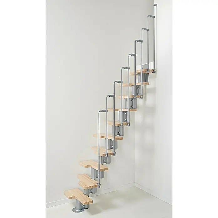 Fontanot Escalera principal Nice 2 - Ancho: 60 cm, Gris metálico, Color peldaños: Haya clara, Altura de planta: 272 cm